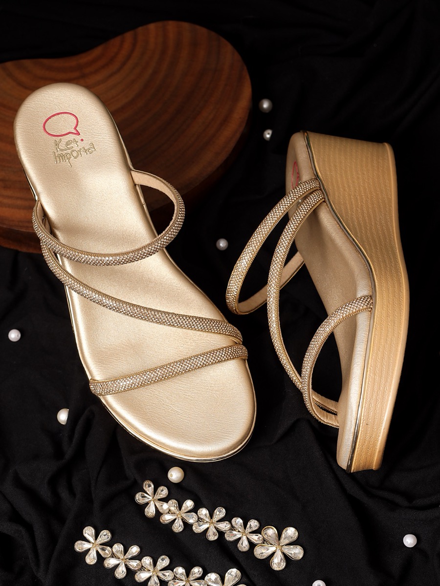 Metallic Strappy Thong Sandal — Front view